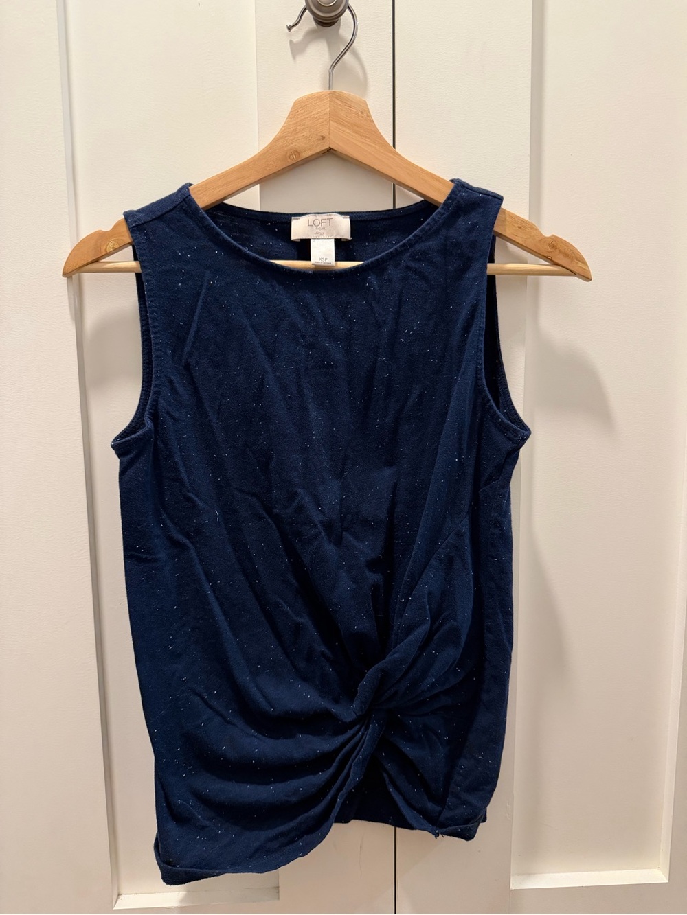 LOFT Navy Twist-Front Sleeveless Tank with Subtle Sparkle